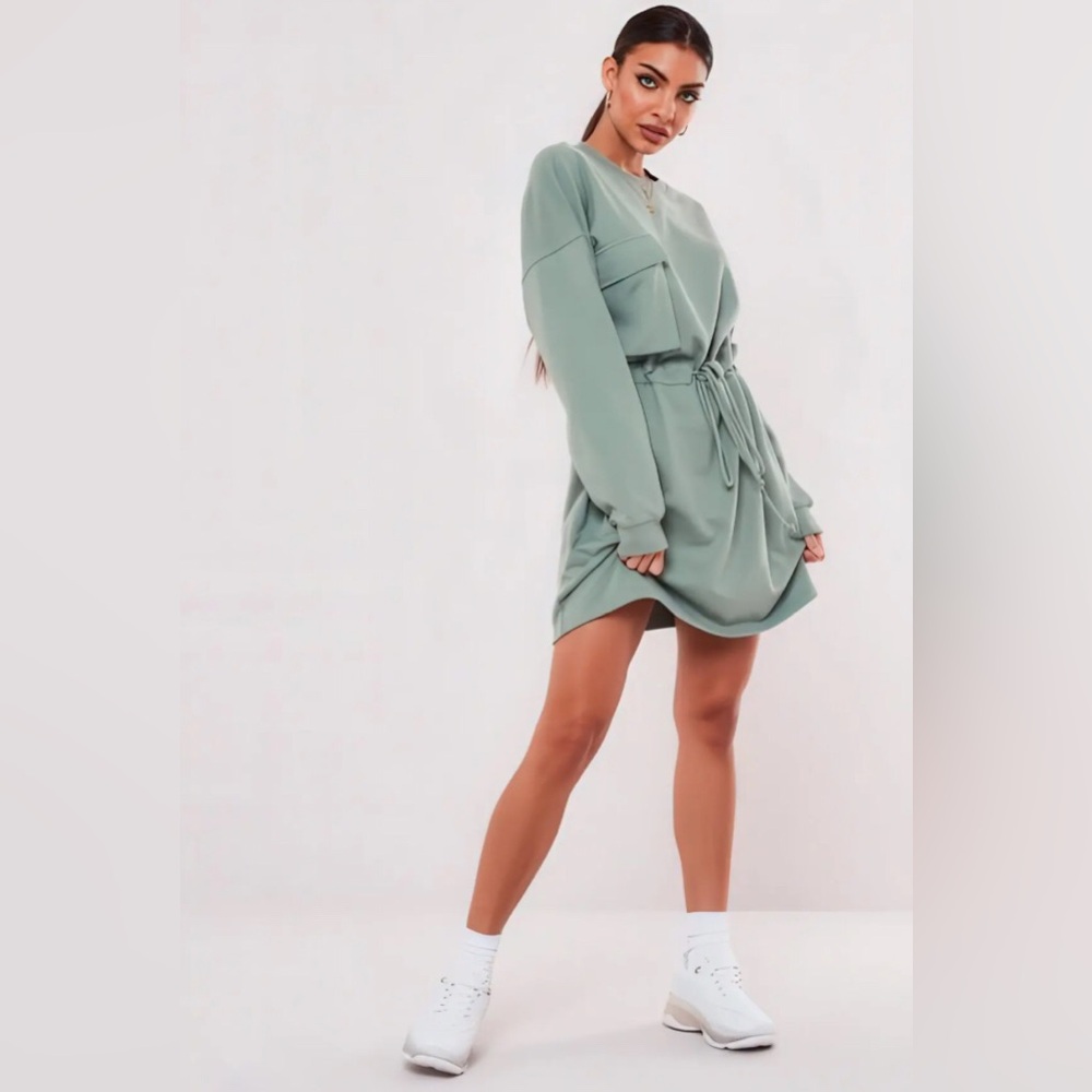 Mint Tie Waist Pocket Sweater Dress